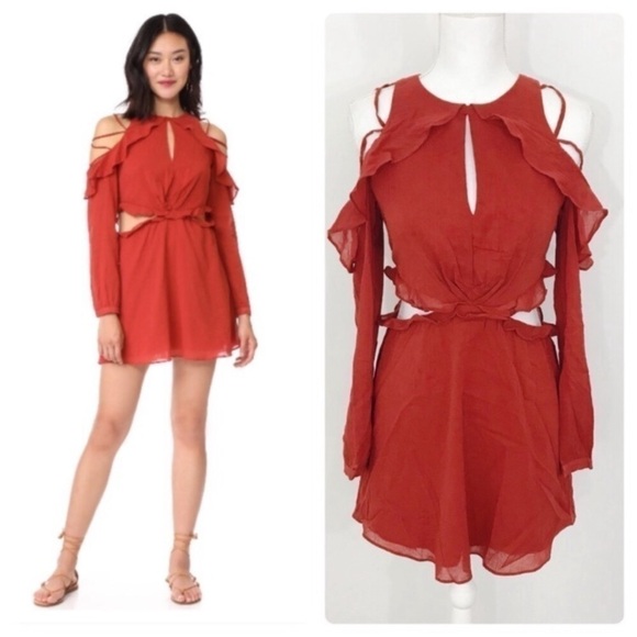 Revolve Red Carter Cold Shoulder Side Cut Dress - Picture 1 of 7